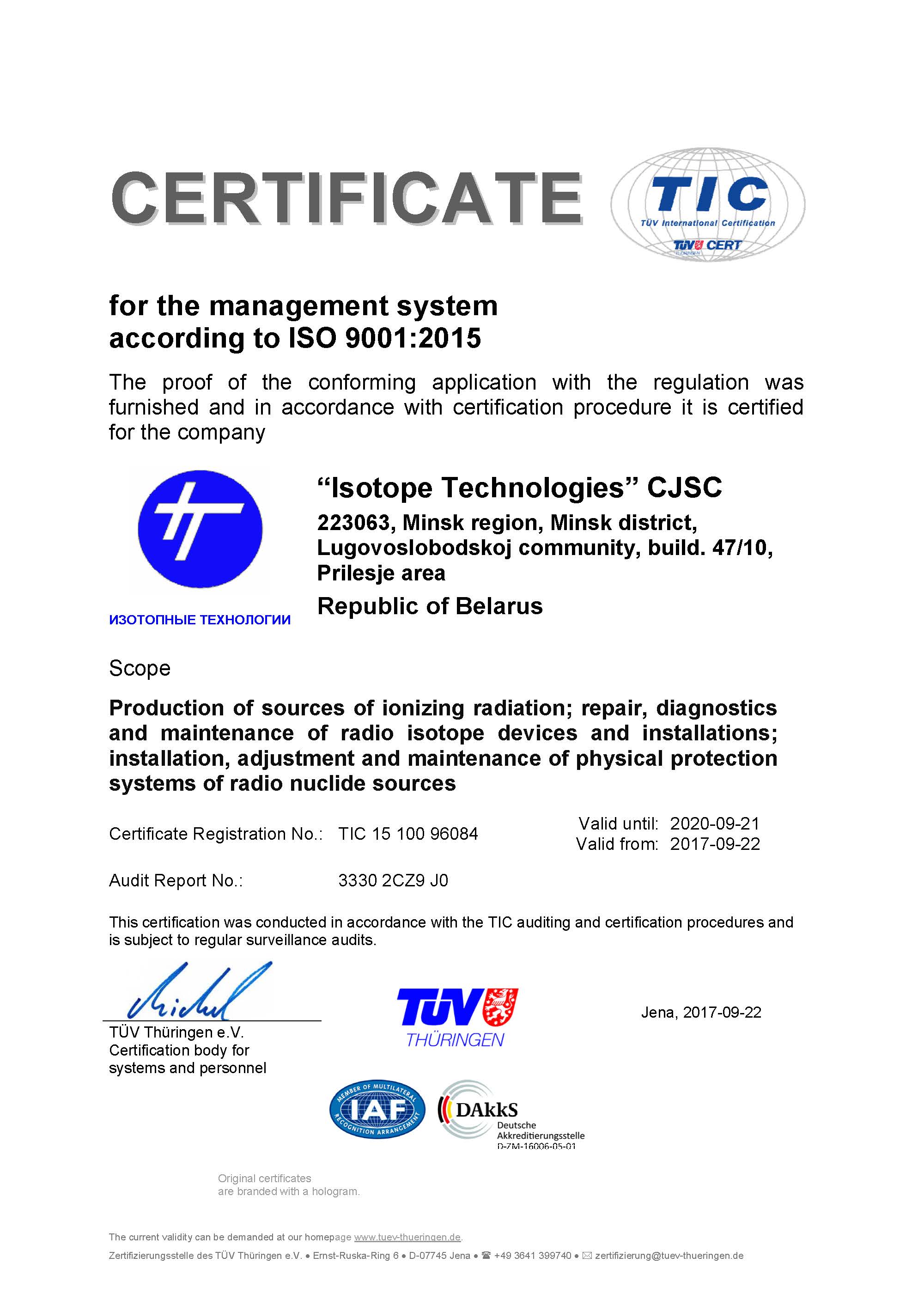 Certificate ISO 9001:2015